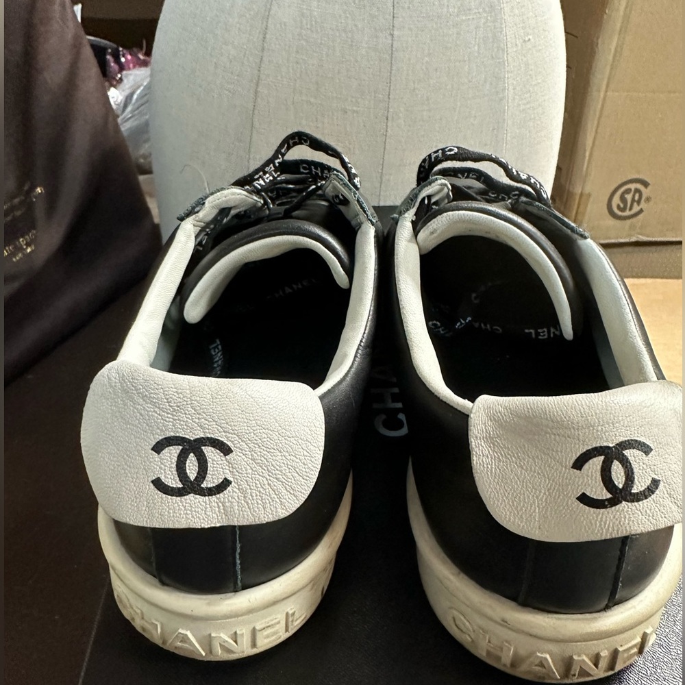 Chanel Low Top Black Leather Sneakers - Picture 2 of 10